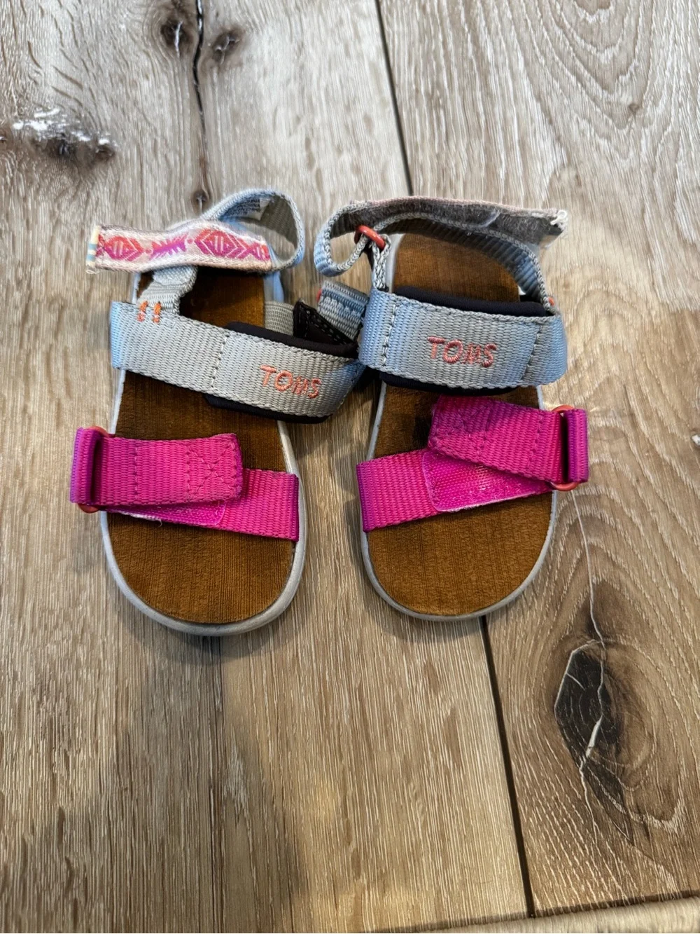 Toms Kids Pink and Gray Velcro Strap Sandals